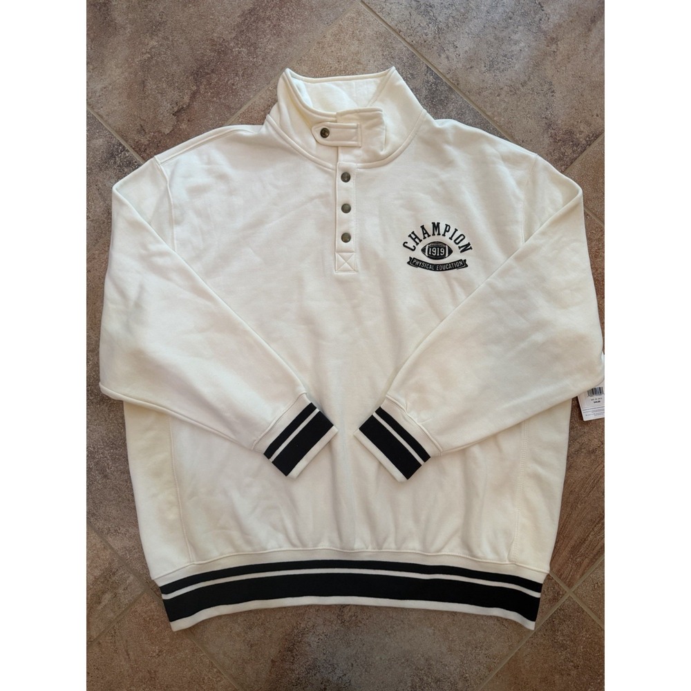 Men's Champion Physical Education Mock Neck Sweatshirt Size XL NWT Off-White